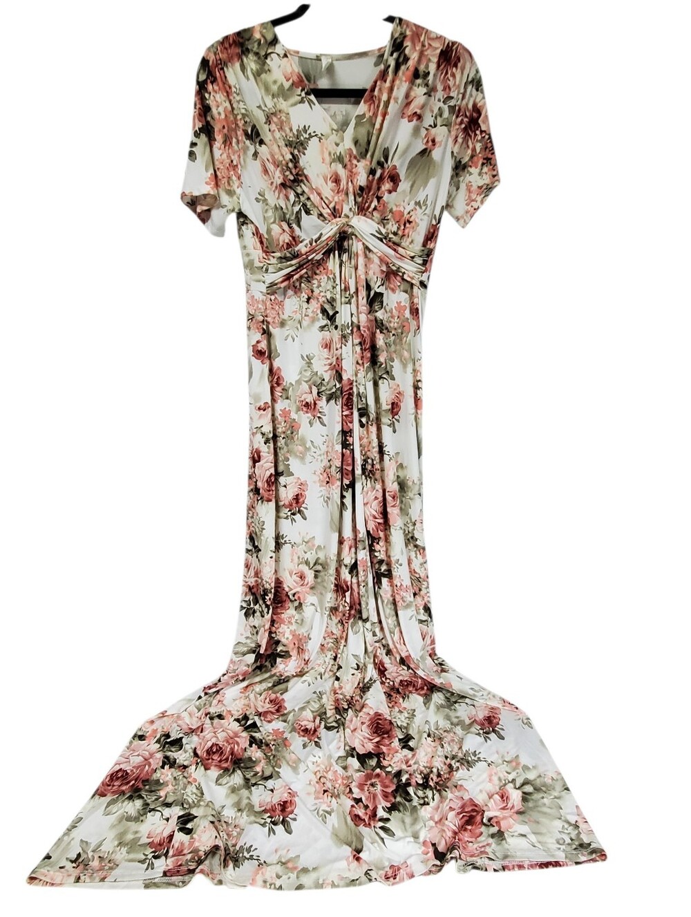 PinkBlush Floral Romantic Maternity Maxi Stretch Dress Umpire Waist Rose Small
